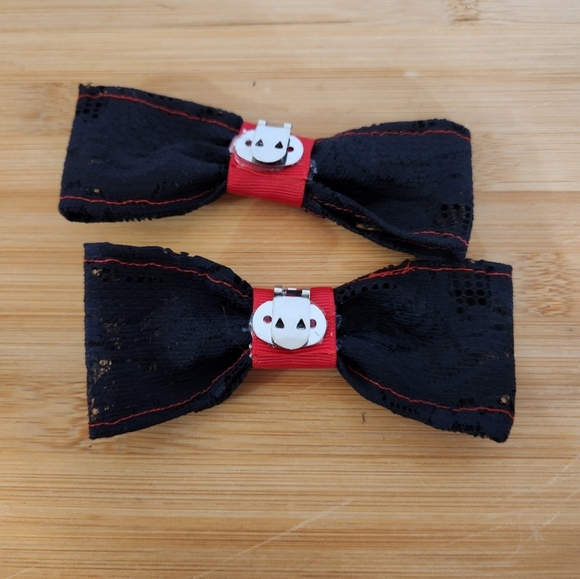 Hand Crafted Shoe Bows Black Lace Red Shoe Clips Decor Large - Picture 4 of 5